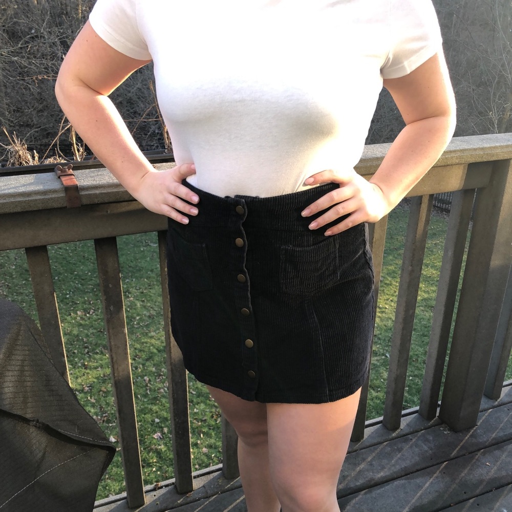 button up black corduroy skirt